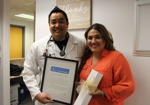 Hanford gets a winner in Adventist Health's Doctors' Day letter writing contest Adventist Physician Dr. Gerald Rogado and his patient Melanie Arevalo who wrote a glowing letter about Rogado for Adventist's Doctors' Day contest.